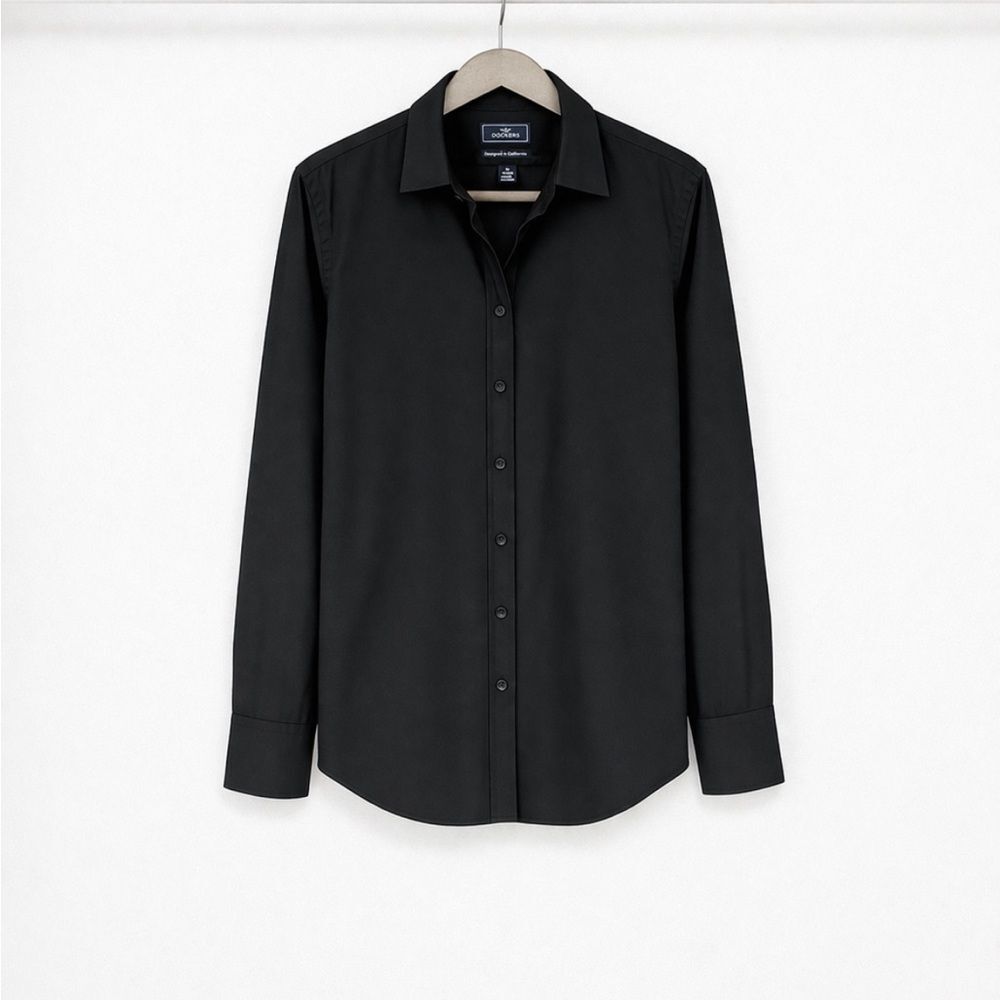 Dockers Black Button Up Shirt Womens Large Fitted Long Sleeve Work Office Casual
